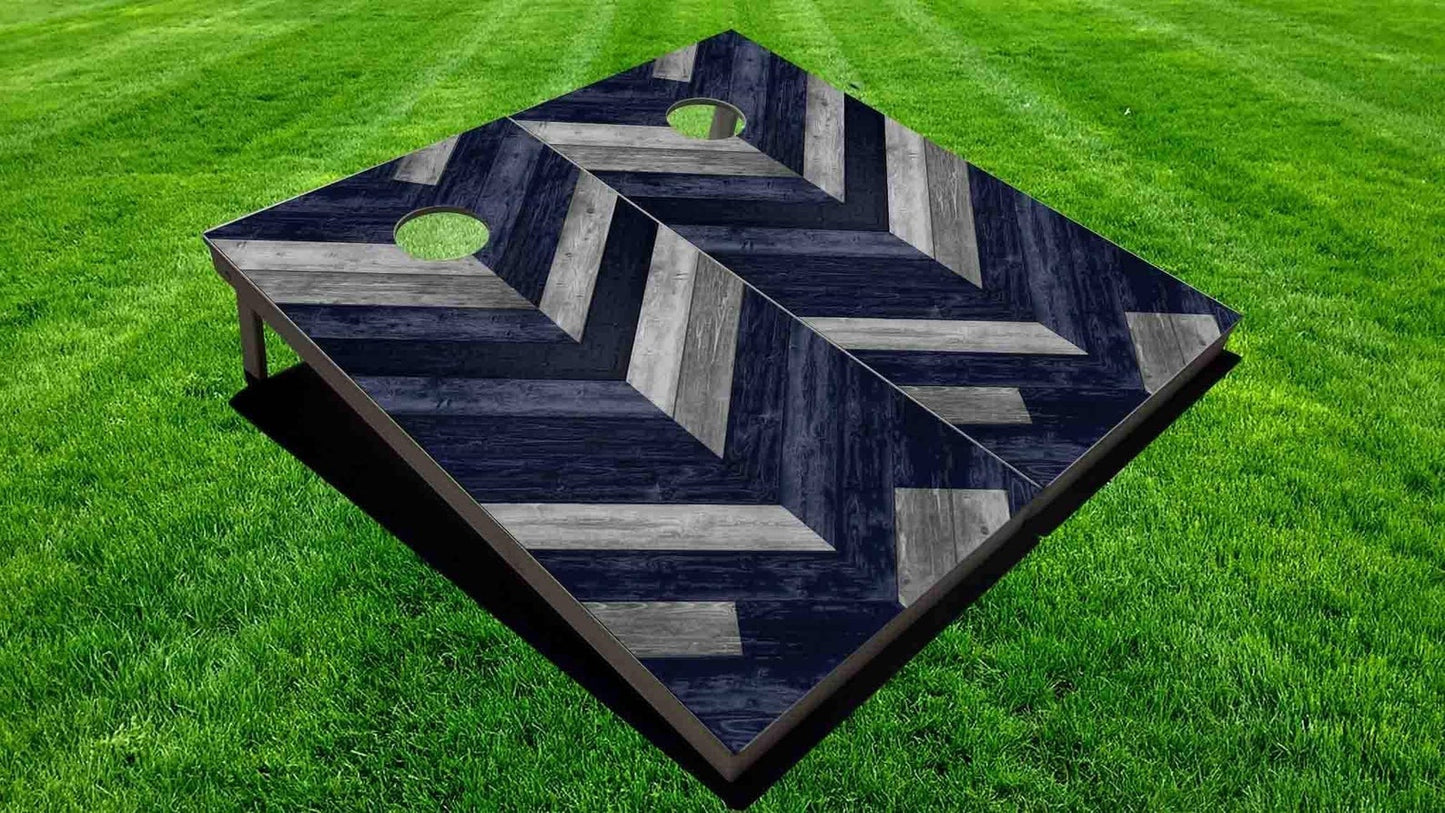Blue Grey Herringbone Design - Direct Printed Cornhole Set