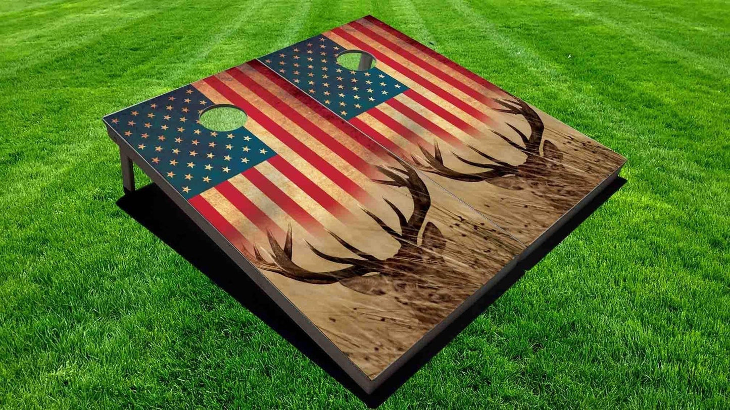 American Flag Deer Head -  Direct Print Cornhole Boards